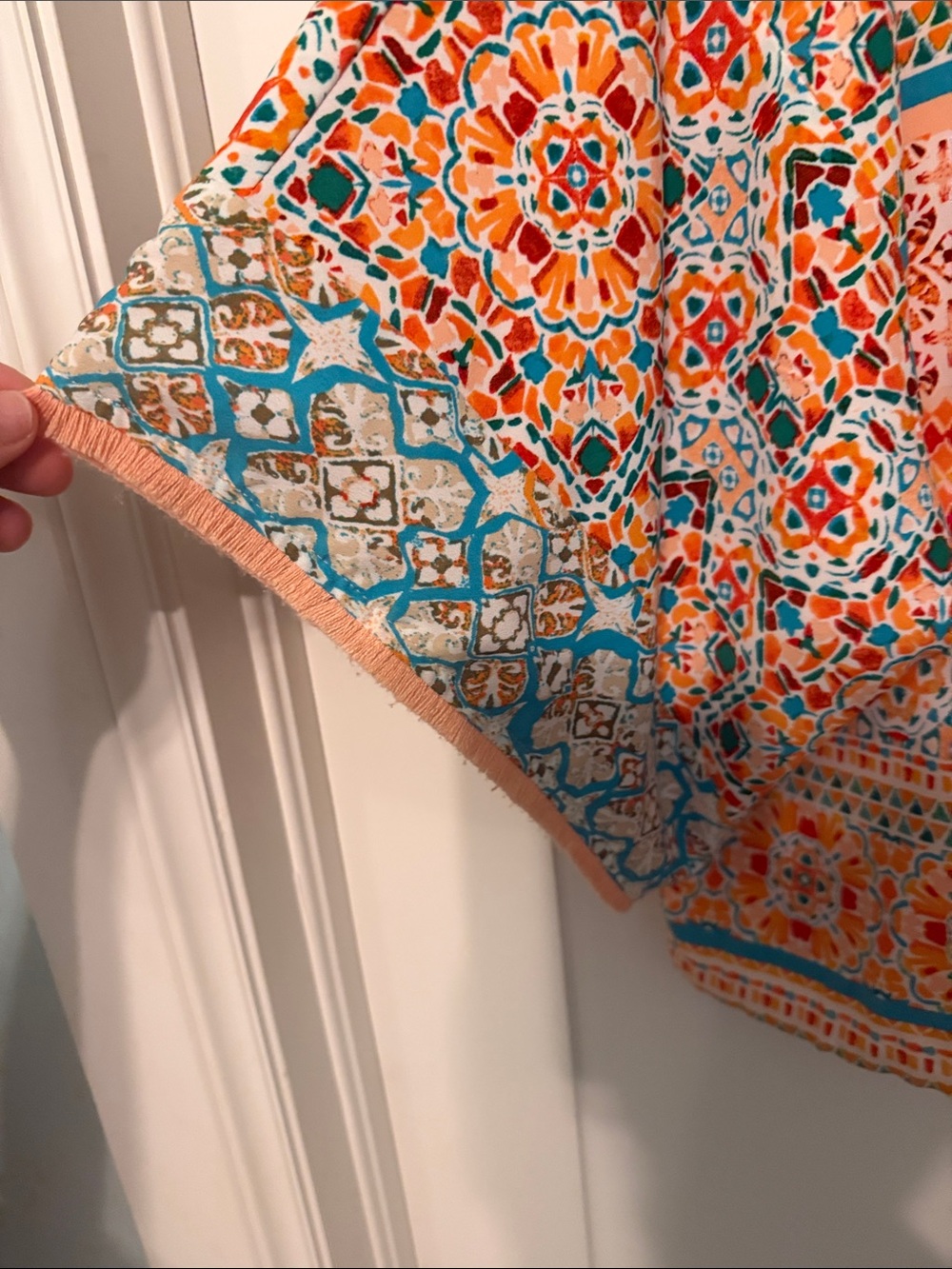 Chico's Peach and Teal Tile-Print Zip Front Cropped Jacket Blouse - Picture 7 of 11